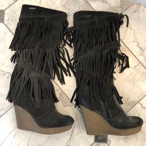 Diesel Fringe knee high wedge boots- Size 7